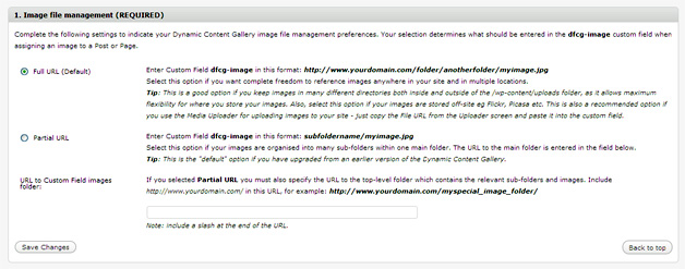 Settings: Image File management