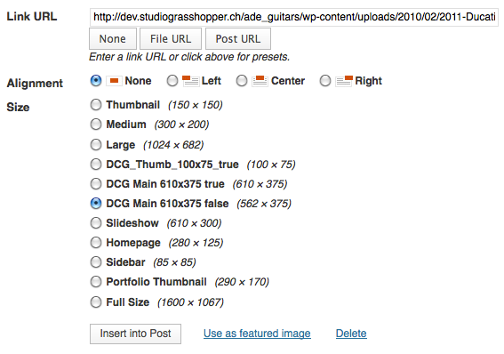 Media Uploader - lists all image sizes