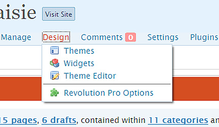 Admin Drop Down Menus screenshot