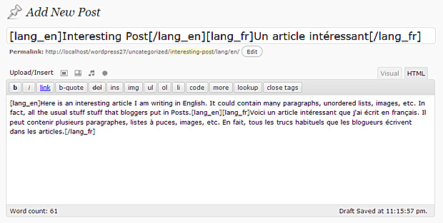 Write Post using Language Switcher tags